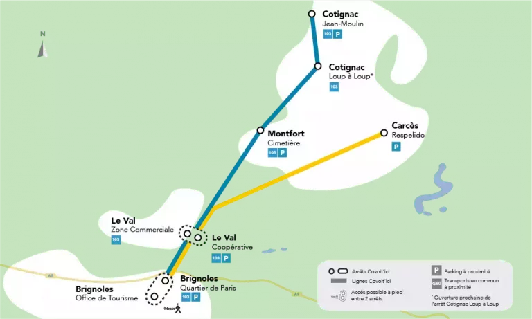 Carte de la ligne Provence verte et ses arrêts