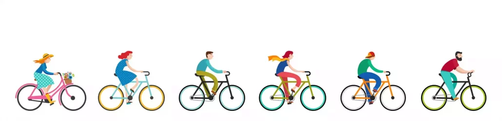 Illustration de 6 personnes à vélo