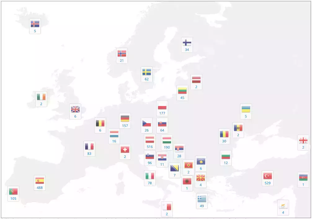 Cartes d'Europe avec des indices de bien-etre avec le covoiturage
